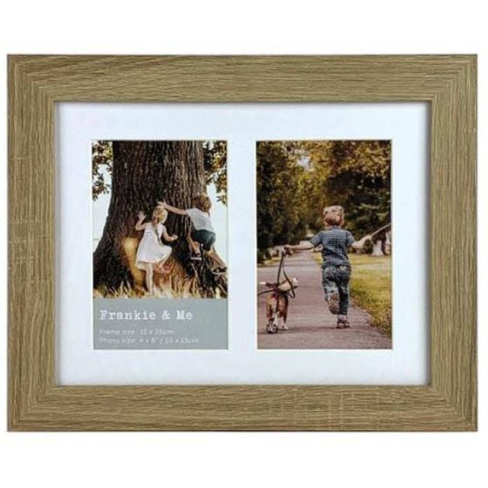 Frankie & Me Wooden Collage 4x6'' Double Picture Frame Home/Office Decor Oak