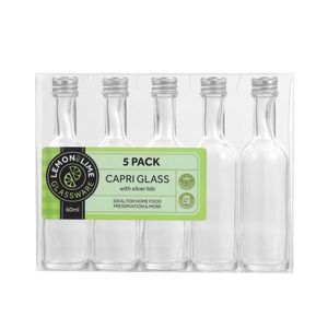 5PK Lemon & Lime 60ml Long Neck Mini Bottle Capri Glass w/ Silver Lid
