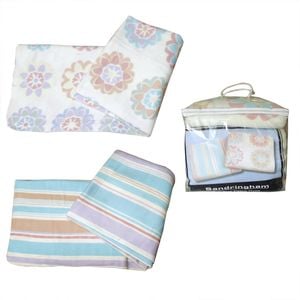 Sandringham Twin Pack Multi Colour Floral/Striped Polar Fleece Throw/Blanket 210 x 240 cm