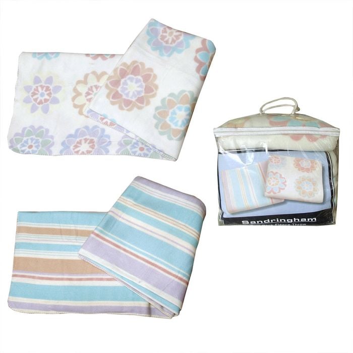 Sandringham Twin Pack Multi Colour Floral/Striped Polar Fleece Throw/Blanket 210 x 240 cm