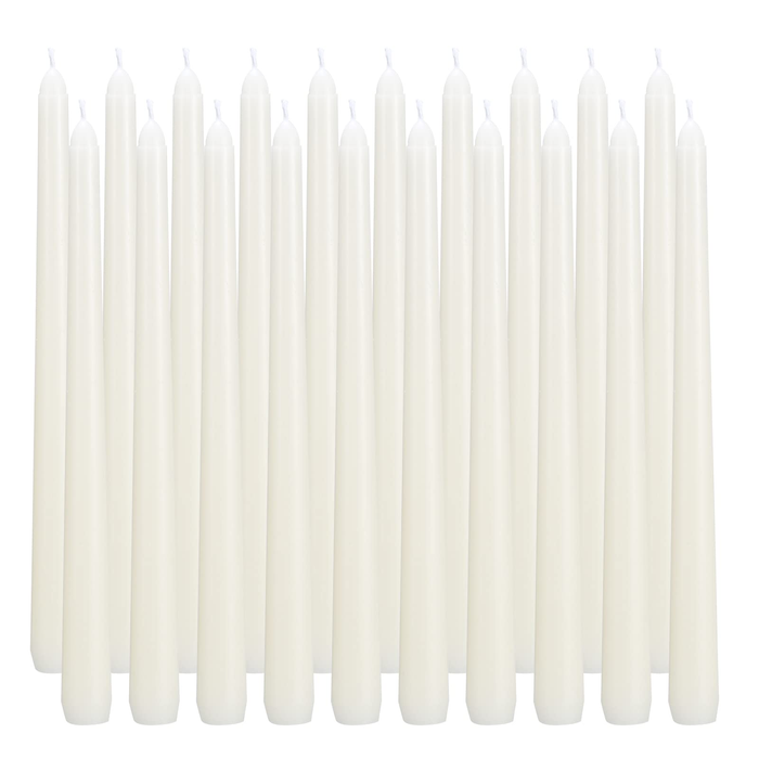 48x Tapered Dinner Candles Unscented Taper Wedding Candle 25cm in Ivory - Candles