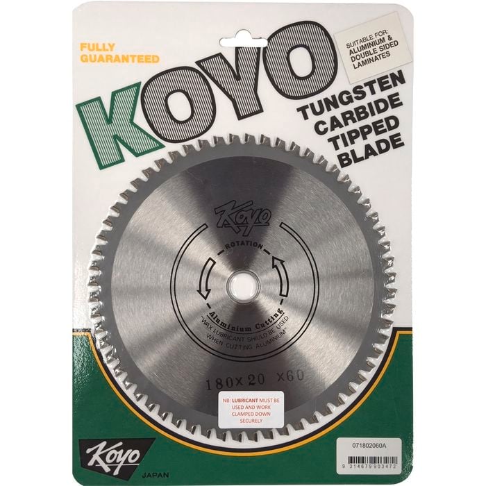 Koyo 180mm 60T 20/16mm Bore Circular Saw Blade For Aluminium Cutting