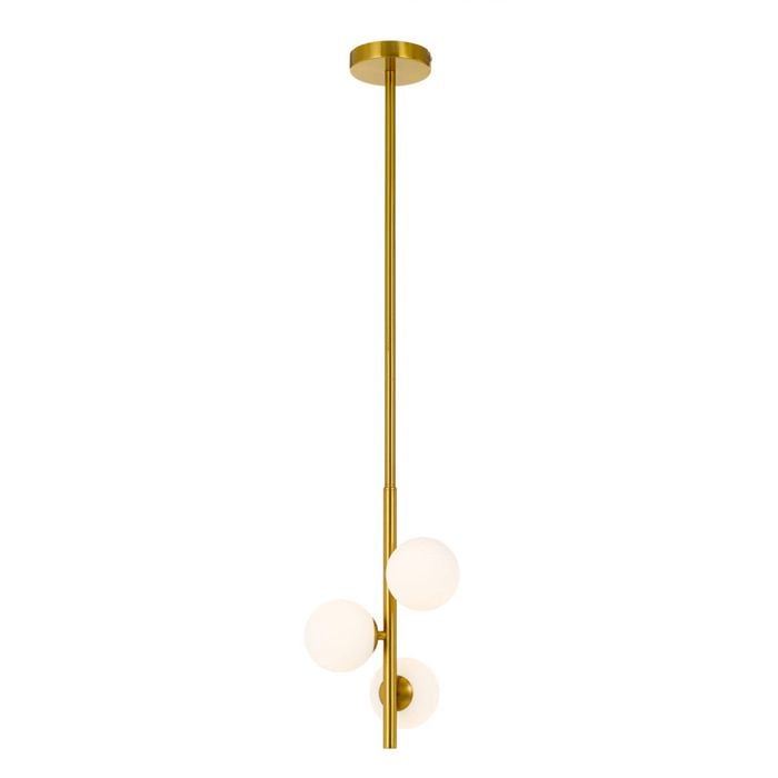 Telbix Moran Modern 3-Lights Pendant Hanging Lamp Light Metal Glass Antique Gold Opal Matt Gloss