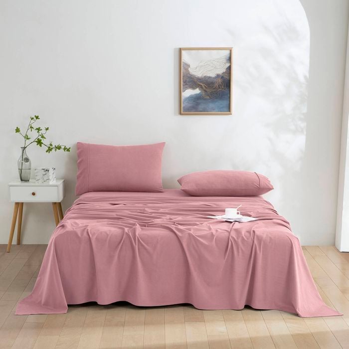 Dreamaker Micro Flannel Sheet Set Queen Bed Pink Pearl
