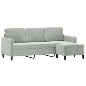 vidaXL 3-Seater Sofa Couch with Footstool Sofa Chair Settee Light Grey Velvet