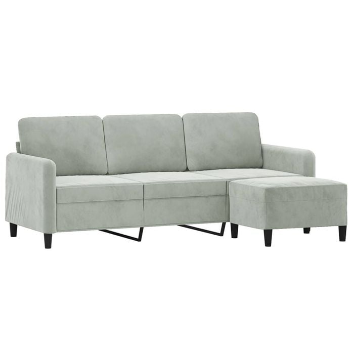 vidaXL 3-Seater Sofa Couch with Footstool Sofa Chair Settee Light Grey Velvet