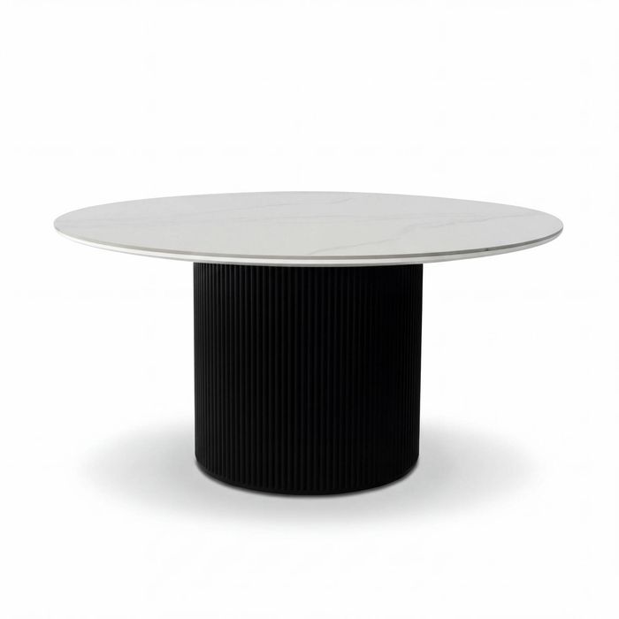 Valen 150cm Flute Round Dining Table Ceramic Stone Top Black