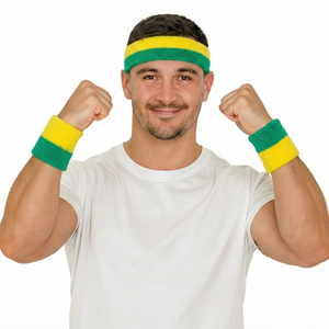 3pcs Australia Green & Gold/Yellow Headband & Wristband Set for Australia Day & More