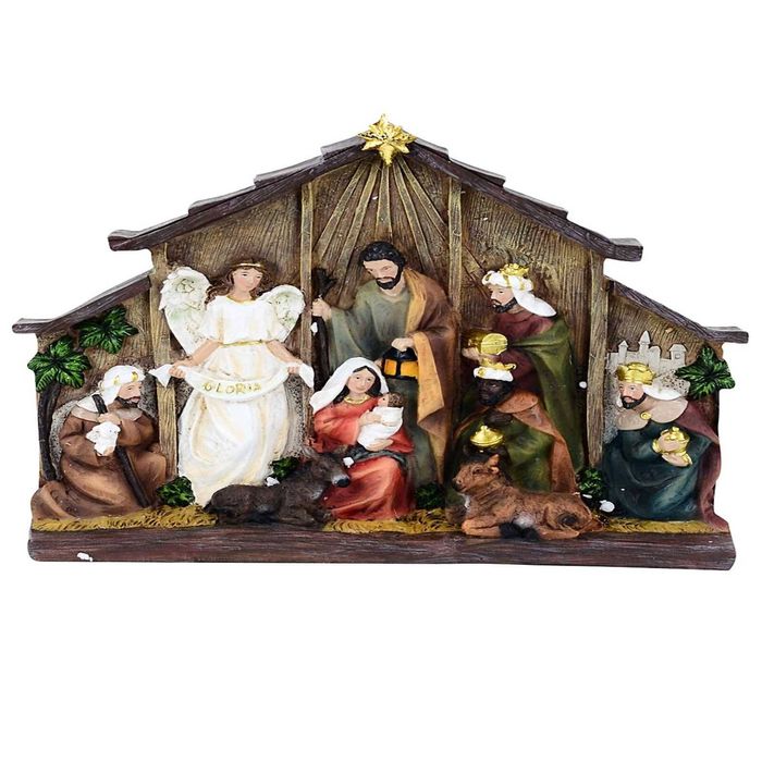 P&P Multicolour Resin Christmas Nativity Scene Freestanding Religious Tabletop Decoration 25cm