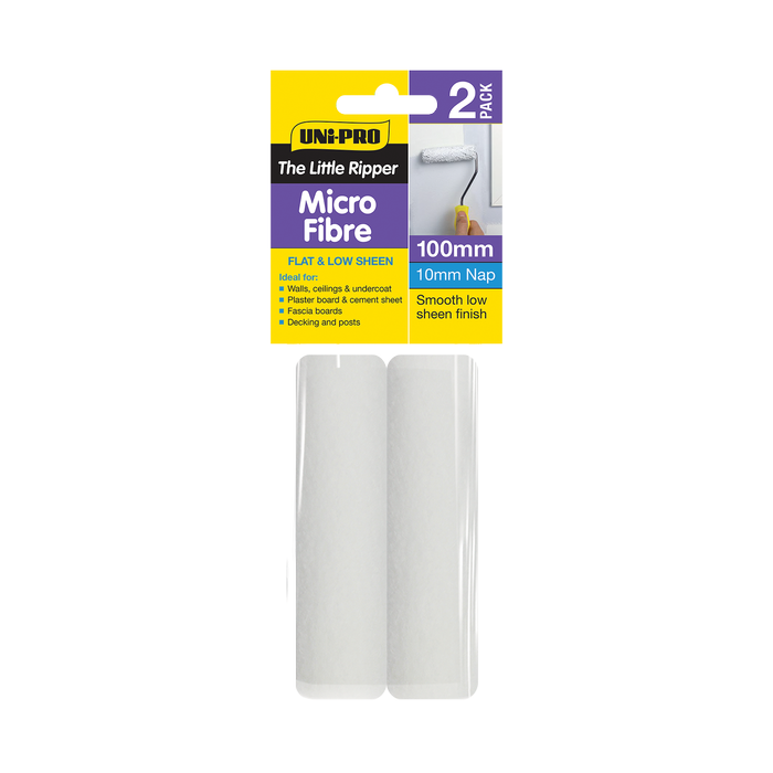UNi-PRO 100mm Little Ripper Microfibre Roller Cover 2 Pack 10mm Nap