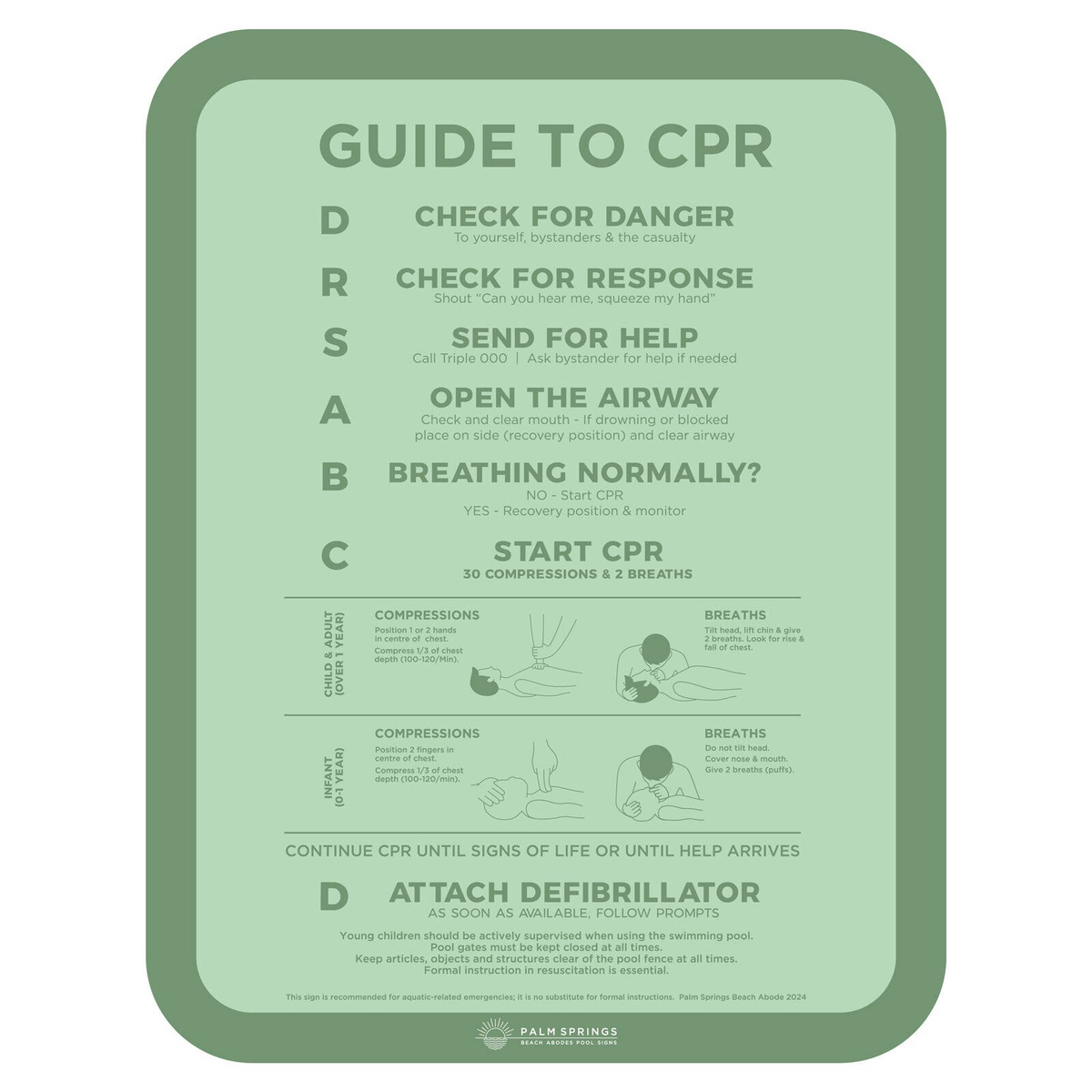 Stylish Pool CPR Sign Green Slim - Bunnings Australia