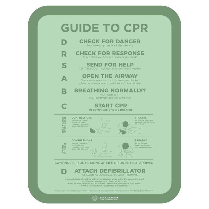 Stylish Pool CPR Sign Green Slim