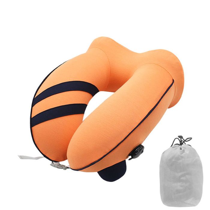 Catzon Inflatable Travel Neck Pillow Washable with Bag for Adult-Light Orange