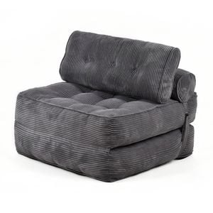 Advwin 3-in-1 Folding Sofa Bed Corduroy Convertible Sleeper Couch w/ Pillow Foldable Mattress Single Lazy Couch Dark Grey