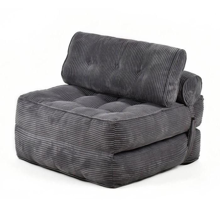 Advwin 3-in-1 Folding Sofa Bed Corduroy Convertible Sleeper Couch w/ Pillow Foldable Mattress Single Lazy Couch Dark Grey