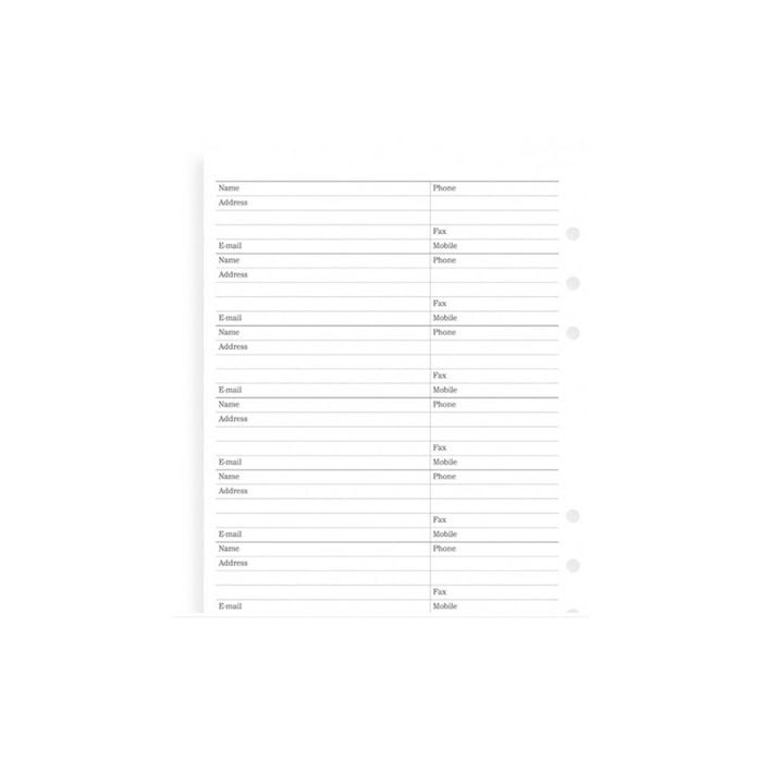 Filofax Dfx Name Address Phone Email Refill Paper Inserts List/memo Organiser