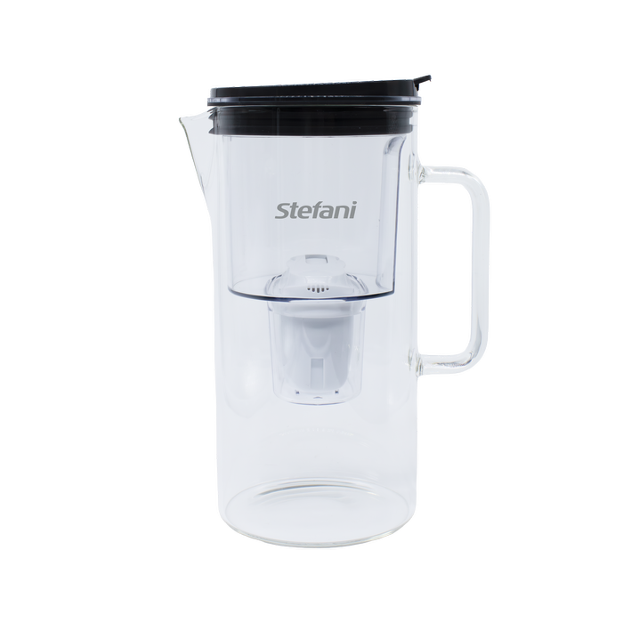 Stefani 2.5L Black Pureflow Glass Water Filter Jug