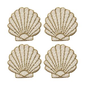 4pc Porto Nautilus Set Beaded Coasters Glass Seashell Design Multicolour
