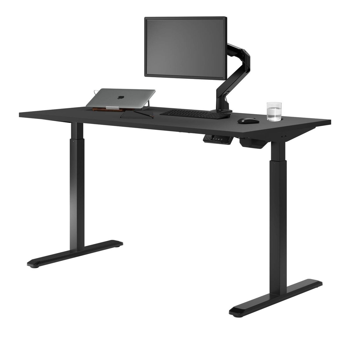 Desky Single Sit Stand Black Desk 180 x 75cm Black Frame Bunnings Australia