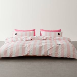 Pink Stripe 100% Cotton Quilt Cover Set - Queen Size