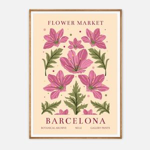 Galrie Vibrant Flower Market Art Print from Barcelona Botanical Decor for Your Home, Wood Frame, A4 21 x 30cm (8 x 12inch)