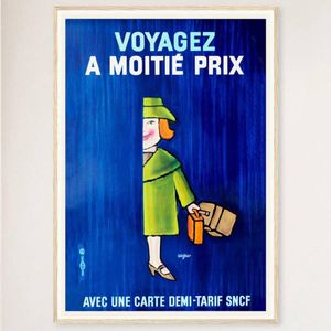 Galrie Voyagez A Moitie Prix SNCF - French Vintage Advertising Poster, Wood Frame, 70 x 100cm (28 x 40inch)