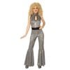 Disco Diva Halloween Costume for Adults, 70s Metallic Jumpsuit with Belt Party Outfit, Large