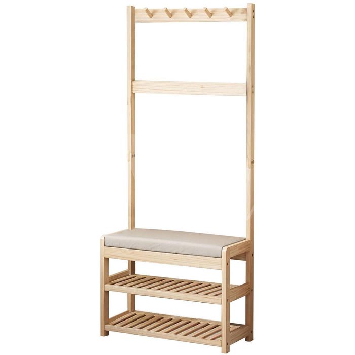 Lauft 3-in-1 Entryway Clothes Rack Stand and Shoe Storage Bench with Coat Hooks