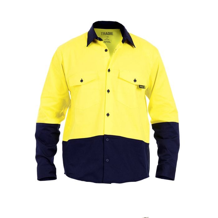 Tradie Core Hi Vis Yellow LS Refl Shirt - 2X-Large
