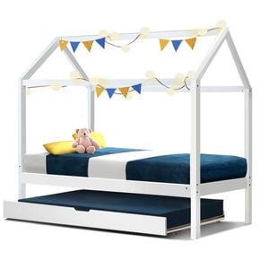 Artiss Trundle Bed Frame Kids House Daybed Single
