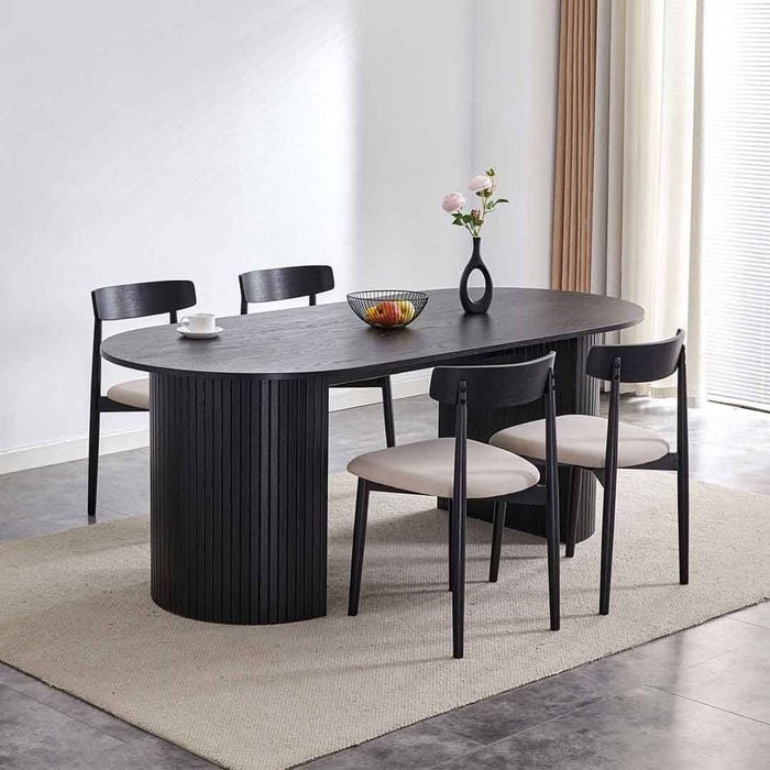 Nola 2m Wooden Dining Table - Black - Black
