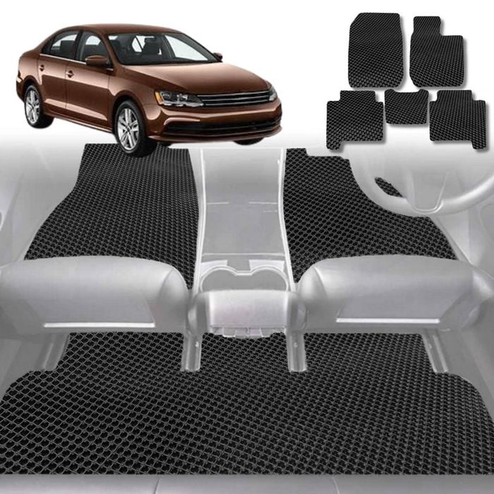6D Diamond Car Floor Mats for VolksWagen Jetta 2011-2017-Full Set-Black-Outback GT