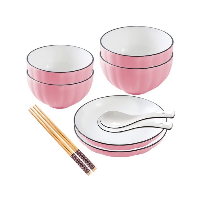 SOGA Pink Japanese Style Ceramic Dinnerware Set of 6