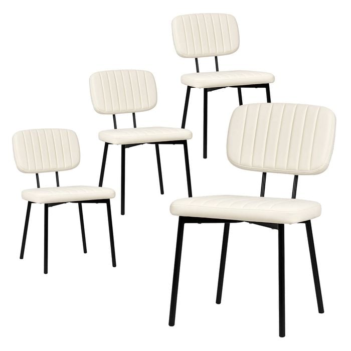 Advwin Set of 4 Dining Chairs Padded Seat PU Leather Upholstered White