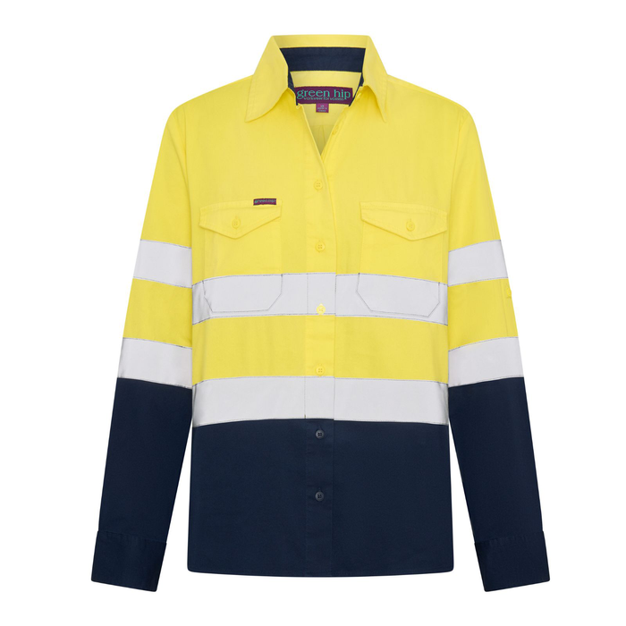 Green Hip Long Sleeve HiVis Reflective Shirt Yellow/Blue Size 22