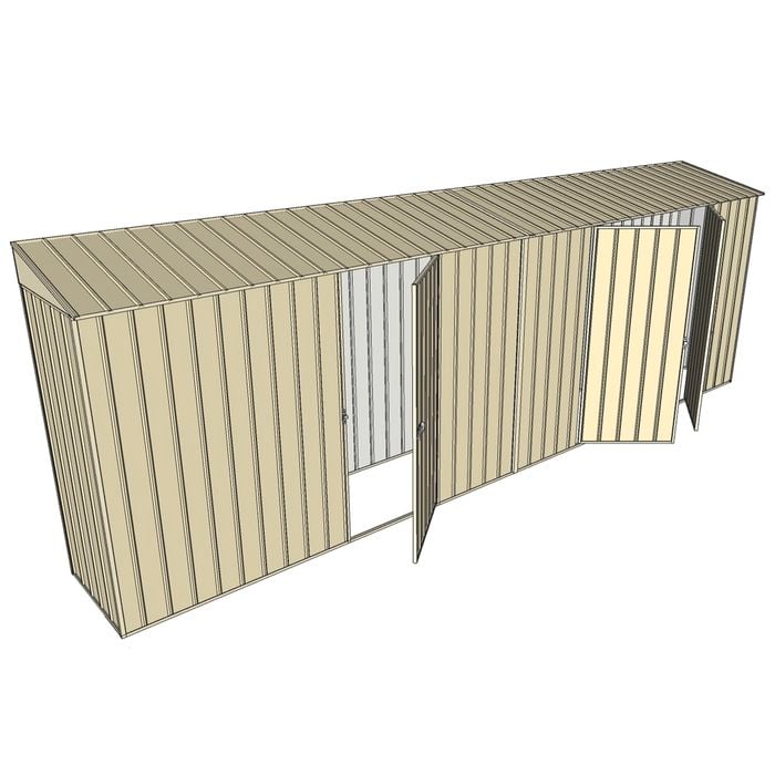 Build-a-Shed 0.8 x 6 x 2m Skillion Shed with Single and Double Hinged Side Doors - Cream