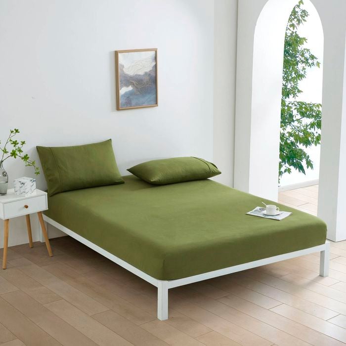 Dreamaker Micro Flannel Combo Fitted Sheet Set Olive Super King