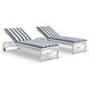Kansas Outdoor Aluminium Sun Lounge Set On Wheels White & Navy Stripe Cushions