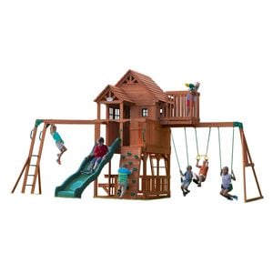 Backyard Discovery Skyfort II Cedar Wood Play Centre Swing Set with Slide and Clubhouse