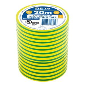 DETA 20m x 18mm Yellow / Green Insulation PVC Tape - 5 Pack