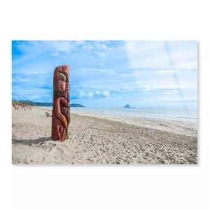 Driftwood Totem on Coastal Beach   Print 100% Australian Made 150 x 100cm  (Acrylic)