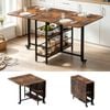 Ufurniture Folding Dining Table Drop Leaf Expandable Kitchen Table For 6 person with Wheels and Storage Shelf Rustic Brown