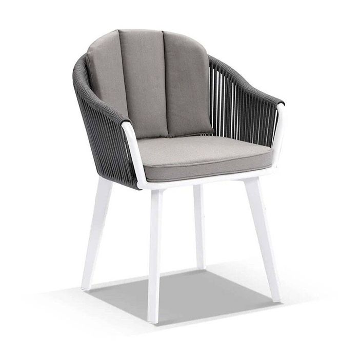 Alpine 6 Seater Rope And Aluminium Dining Table Chairs Setting Frost White