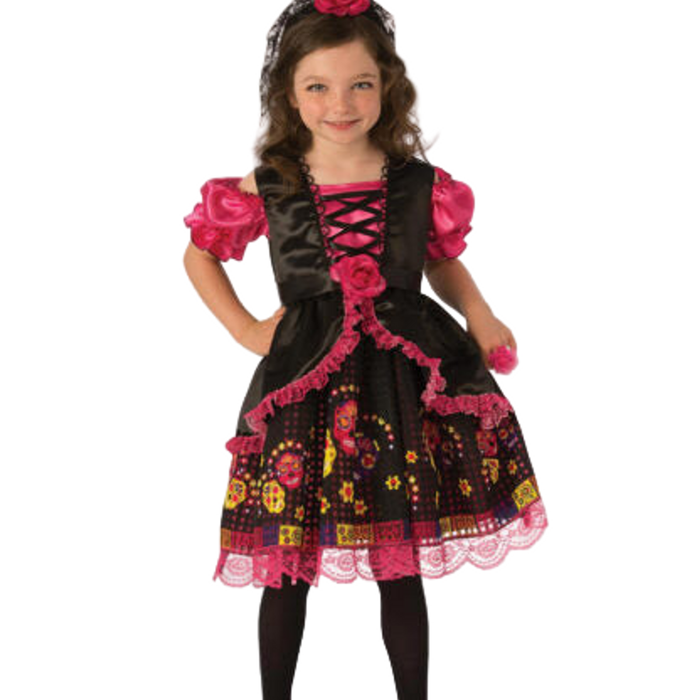 Rubie's Day Of The Dead Girls Costume Dress With Headband Child Multi Colour