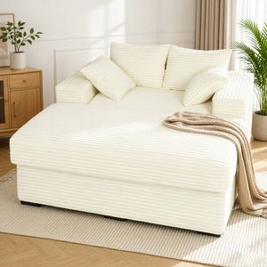 Ufurniture 146cm Oversized Chaise Lounge Chair Corduroy Upholstered Loveseat Sofa Bed Beige