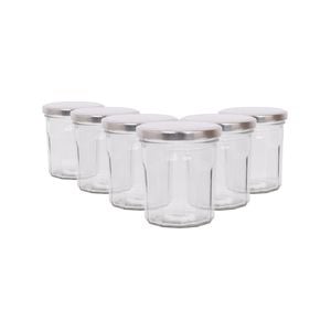 Argon Tableware 250ml Glass Jam Jars With Airtight Silver Lids - Set Of 6 Empty Screw Top Kitchen Storage Preserving Jar