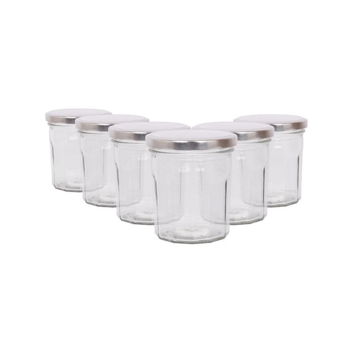 Argon Tableware 250ml Glass Jam Jars With Airtight Silver Lids - Set Of 6 Empty Screw Top Kitchen Storage Preserving Jar