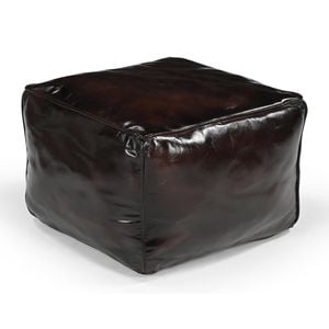 Vintage Brown Leather Square Ottoman