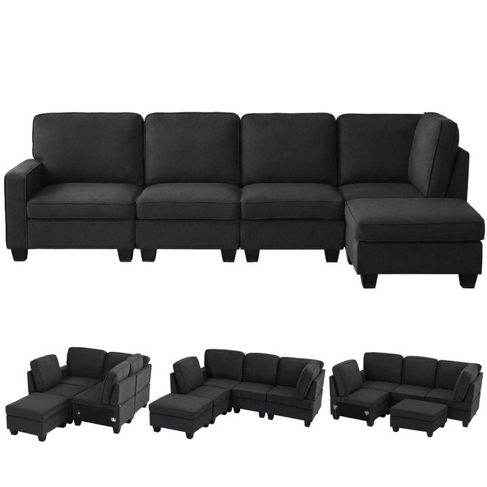Artiss Modular Sofa Chaise Set 5-seater Dark Grey