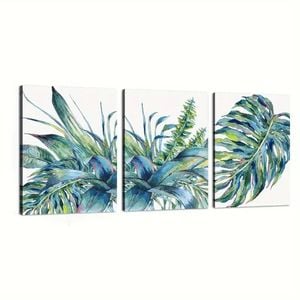 3pcs Tropical Leaves Print 100% Australian Made 3 x 60x90cm  (Stretched)